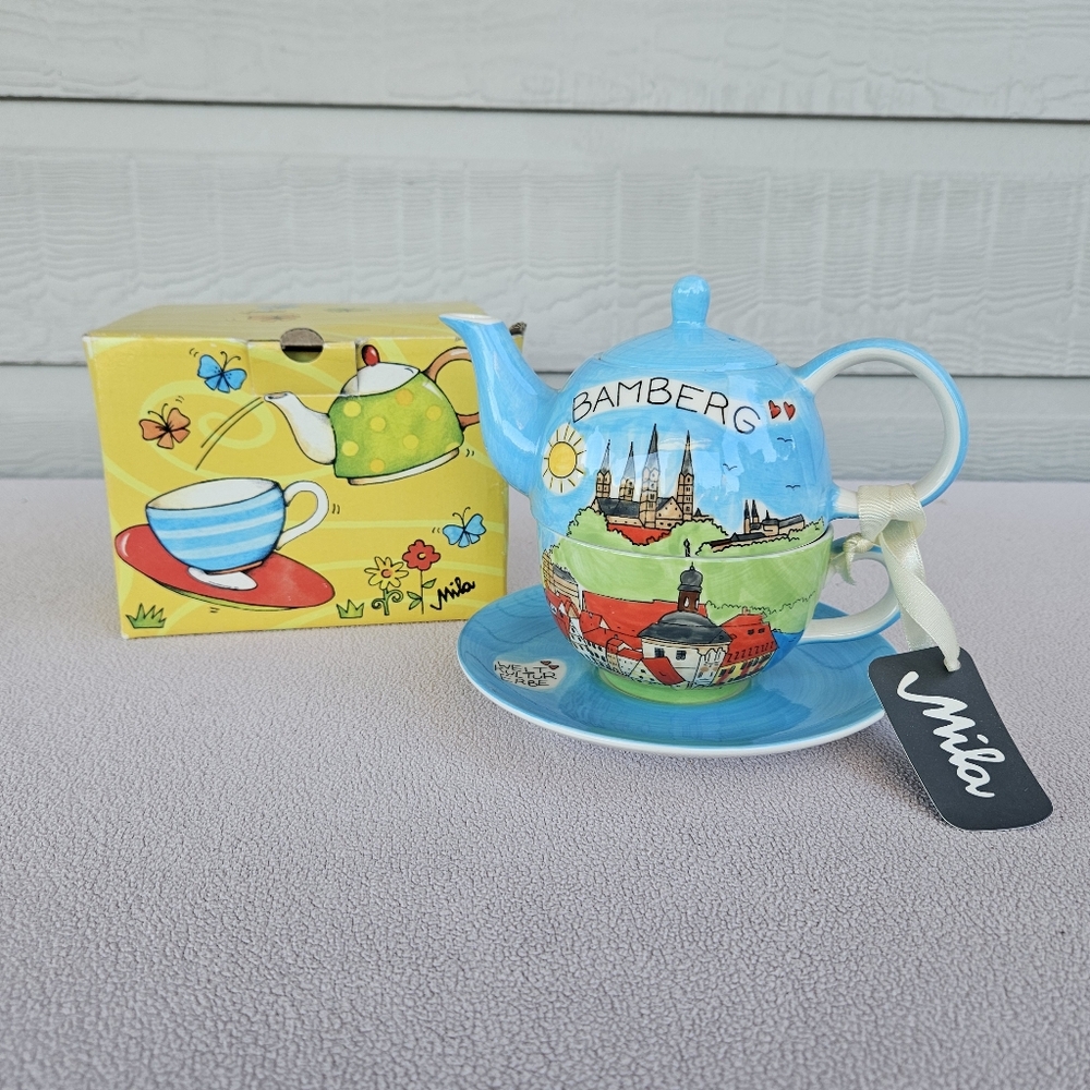 Mila Design Tea for One Bamberg Germany Stacking Tea Pot Cup Saucer Ceramic